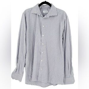 Eton Contemporary Mens Dress Shirt Size 17 43 Gingham Check Gray White Button Up